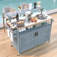 thumbnail image 1 of HMSHA 53.3" Outdoor Kitchen Island with Raised Shelf,Solid Wood Storage Cabinet with Stainless Steel Top,Outdoor Rolling Grill Cart with Internal Storage Rack,Adjustable Shelf,Spice Rack,Grey Blue, 1 of 12