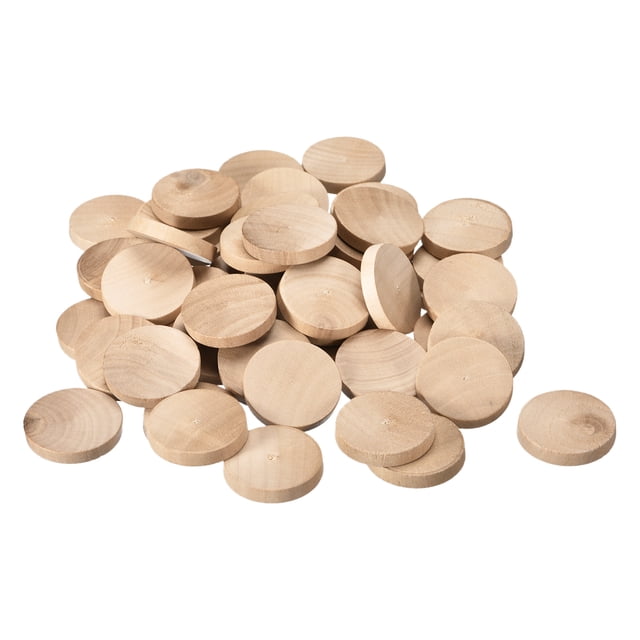 Unique Bargains 50Pack Flat Head Wood Plugs, 1-3/8 Inch Wooden Button Wood Plugs Screw Covers