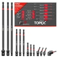 thumbnail image 1 of TOPEX 13‑Piece 1/4" Impact Socket Adapter Set, Extension Bar Set, Heavy‑Duty Hex Shank, Rotatable 105° Right‑Angle Driver, 1 of 12