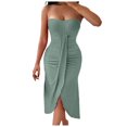 thumbnail image 1 of XDZJLR Robes pour Femmes Couleur Unie Sans Bretelles Ajustée Ourlet Irrégulier Robe de Loisirs, 1 of 7