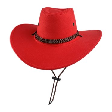 RXIRUCGD Fashion Men And Women Drawstring Decoration Suede Western Cowboy Hat Jazz Hat( Red )