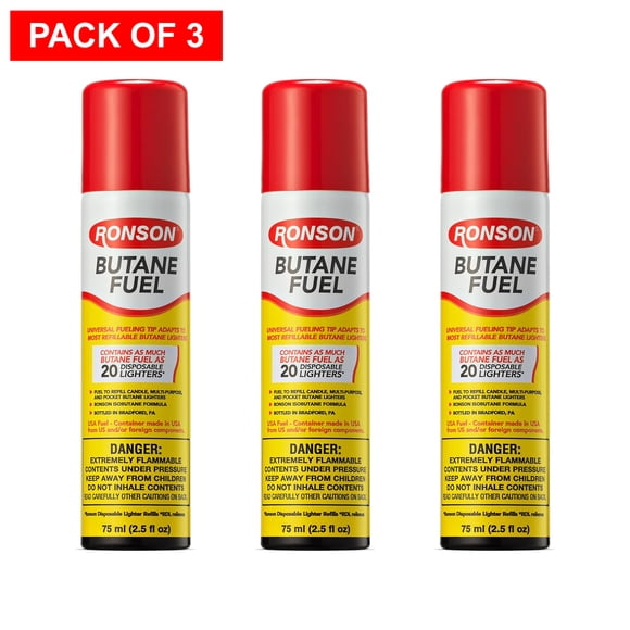 Ronson Lighter Butane Refill 75ml (Pack of 3)