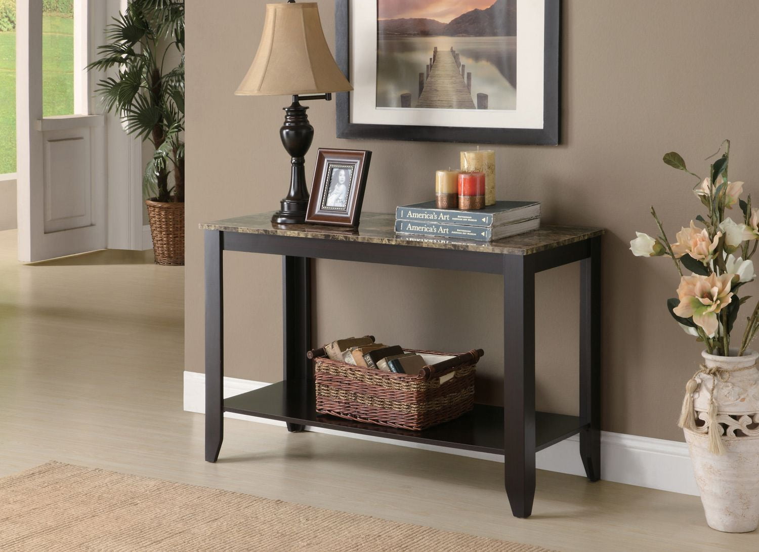 Monarch Specialties Table D'appoint, Console, Entrée, Étroit, Sofa, Salon, Chambre À Coucher, Stratifié, D'aspect Marbre Brun, Transitionnel