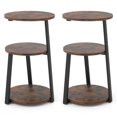 thumbnail image 1 of Costway Table d'Appoint Ronde à 3 Niveaux, 2 Pcs, avec Cadre en Métal et Patins de Pieds Ajustables, Table de Nuit, 1 of 10