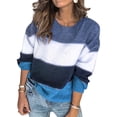 thumbnail image 2 of WUANDIXFA Chandail d'Automne à Col Rond pour Femmes, Hauts Tricotés, Chandail à Blocs de Couleur, Chandail Décontracté d'Hiver à Manches Longues, Bleu, 2TG, 2 of 5