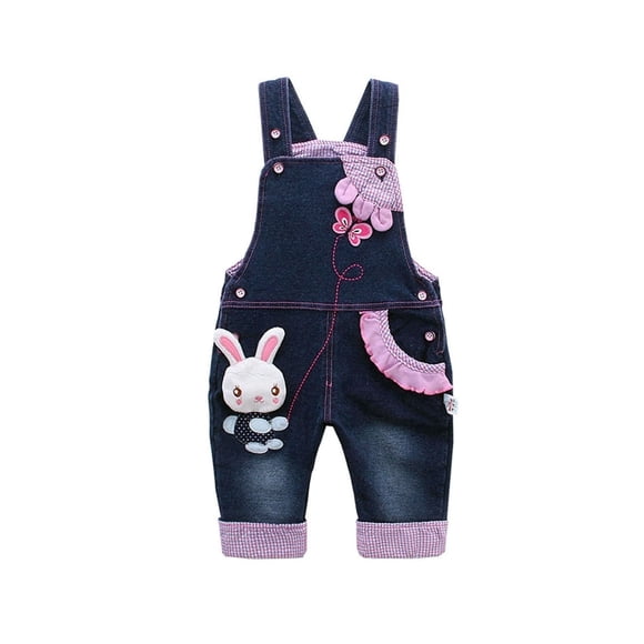 KIDSCOOL SPACE Baby Girl Cute 3D Bunny Jean Leisure Overalls,3-6 Months