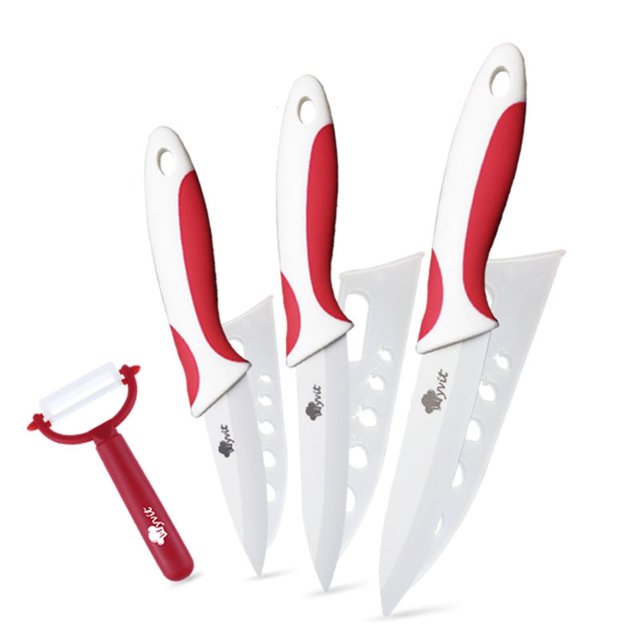 3-Piece Ceramic Knife Set with Covers-Sharp White Blade Rust Proof Kitchen Knives Stain Resistant Household Vegetables Slicing Tool