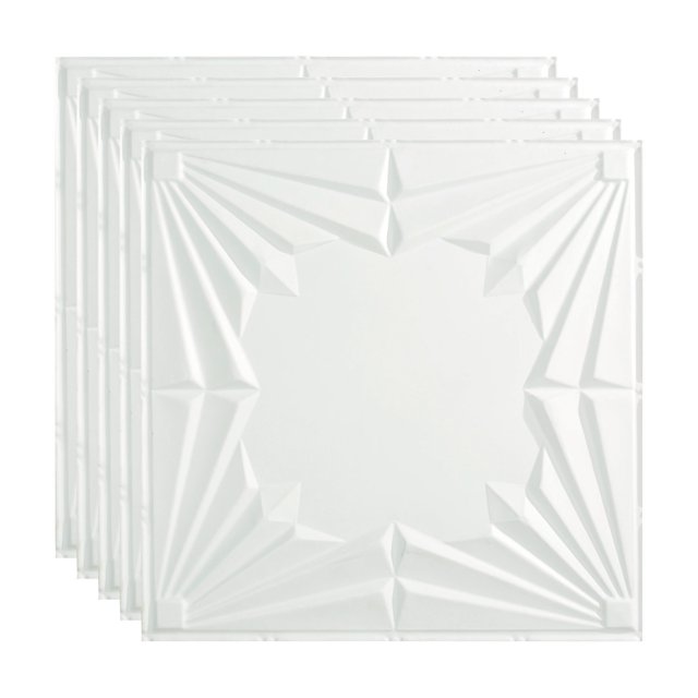 Fasade Art Deco Vinyl 2ft x 2ft Lay-In Ceiling Panel Matte White 5 Pack