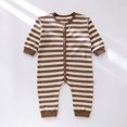 thumbnail image 4 of FAIWAD Unisex Baby Striped Cotton Romper Long Sleeve Round Neck Button Down Ribbed Jumpsuits, 4 of 4