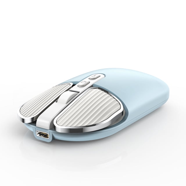 TFixol Silent UV-Coated Bluetooth & 2.4G Wireless Mouse with 500mAh Rechargeable Battery, Precise DPI Control, and One-Click Desktop Function - Blue
