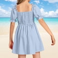 thumbnail image 4 of Robe Fille Manches Bouffantes Robes Soleil Robe Chic Robe Évasée à Étages Ligne A Robe Smockée pour Filles Robes de Demoiselle d'Honneur, 4 of 5