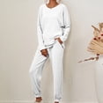 thumbnail image 4 of Meichang Women's Pajama Set 2 Piece Lounge Set Ribbed Knit Crew Neck Long Sleeve Pullover Tops Jogger Pants Set Fall Outfits Running Workout Sets Matching Tracksuit, 4 of 8