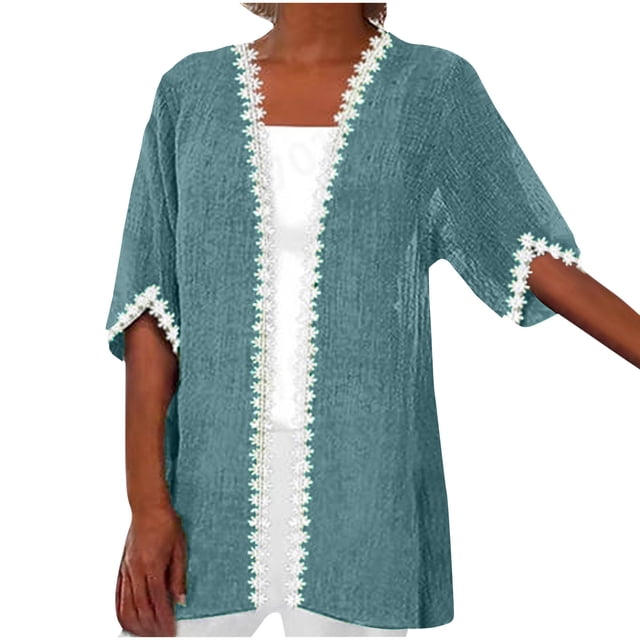 Timegard Womens Cardigan Plus Size Lace 1/2 Sleeve Open Front Tops Blouses Fall Lightweight Comfy Jacket