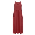 thumbnail image 4 of Pisexur Robe d'Été pour Femme Grande Taille en Coton et Lin, Robes Sans Manches à Col Rond, Robe Maxi Décontractée Ample et Confortable, Robe Hawaïenne de Plage, Mode Fluide, Basique, Couleur Unie, Robe Soleil avec Poches, P-5TG, 4 of 6