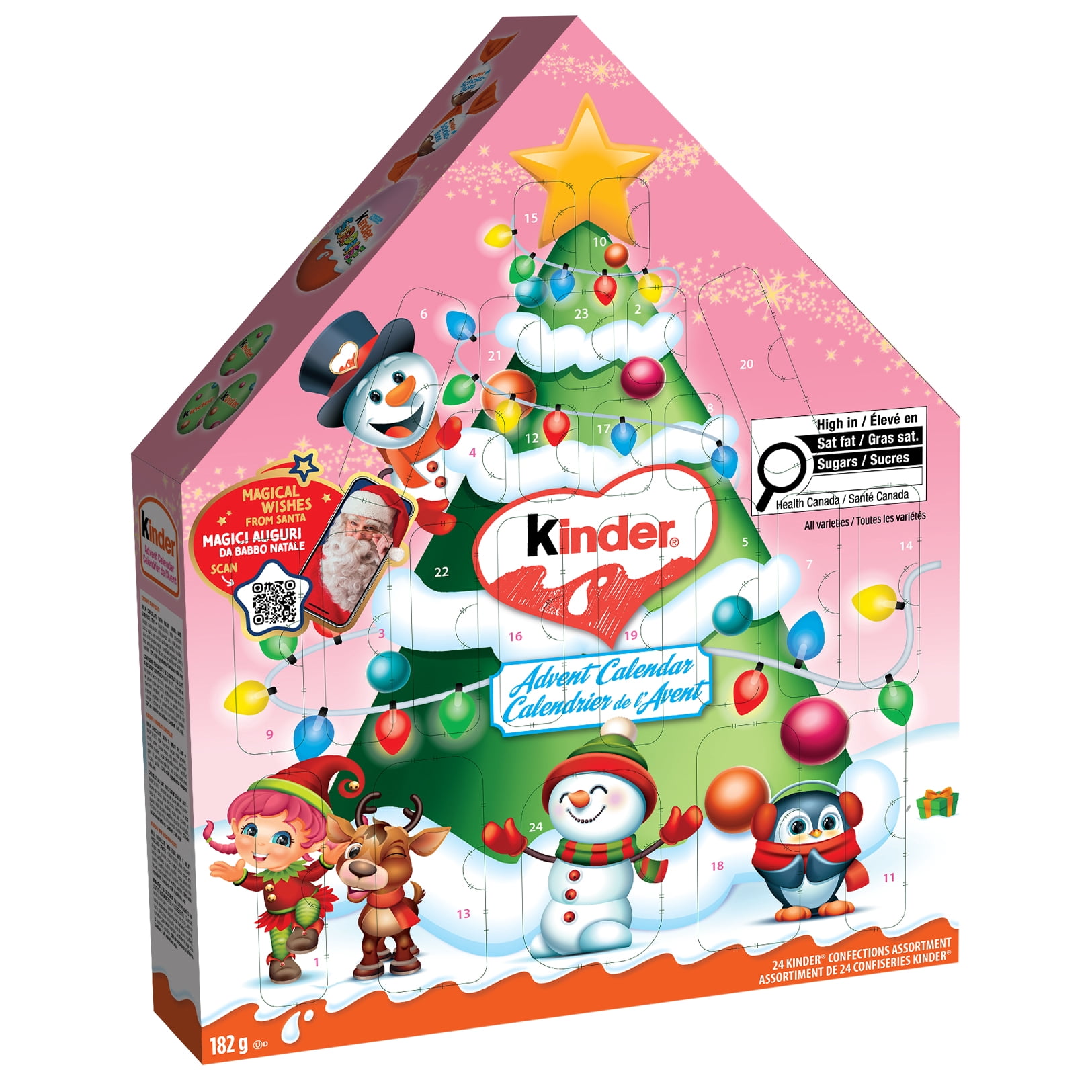 KINDER 2025 Calendrier de l'Avent, 24 Chocolats Assortis, Édition Rose, 182g