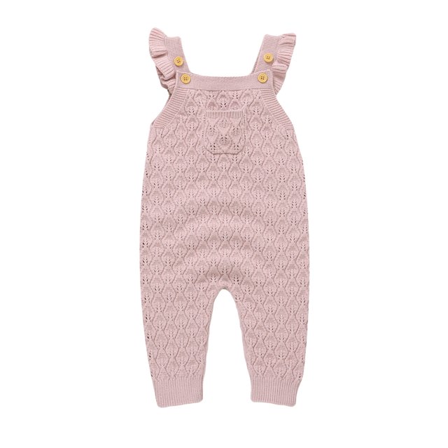 MIASHUI Baby Girls Sweater Knit Overalls Adjustable Strap Ruffles Sleeveless Romper,Light Pink,12-18 Months