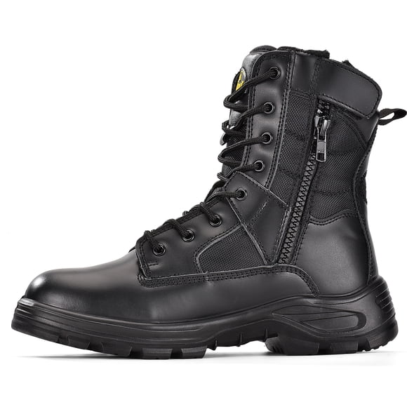 SAFETOE Bottes de Sécurité Robustes pour Hommes, en Cuir de Vache, Embout en Acier, Fermeture Éclair Latérale, Antidérapantes, Légères et Confortables.