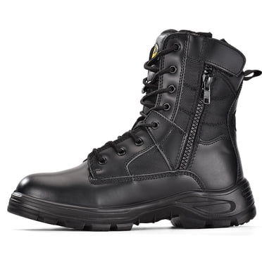 SAFETOE Heavy Duty Men's Cow Leather Boots 8" Steel Toe Work Safety Boots with Side Zipper Non-Slip Lightweight Comfortable