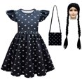 thumbnail image 1 of HAWEE Costume de Wednesday Addams pour Filles, Costumes d'Halloween, Robe avec Perruque, Sac, 1 of 6
