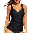 thumbnail image 1 of Charmo Women's Ruched Tankini Tops Retro V Neck Swimwear Tops Tummy Control Swimsuit Tops(No Bottoms), 1 of 6