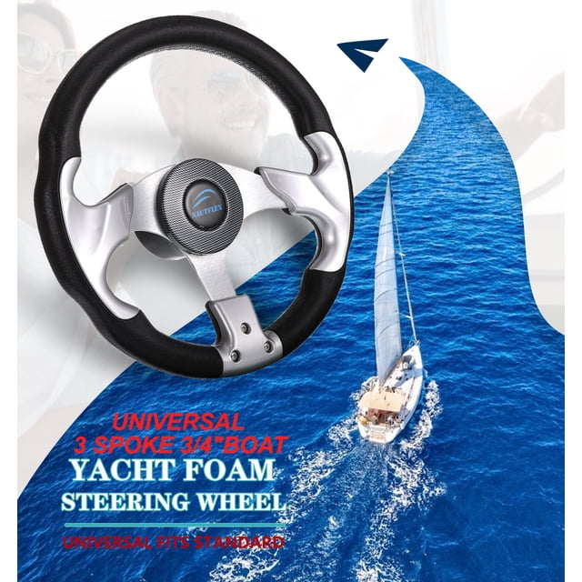 VONKY Volant de Bateau Universel 3 Rayons Poignée en Mousse Classique Système de Direction Antidérapant pour Ponton