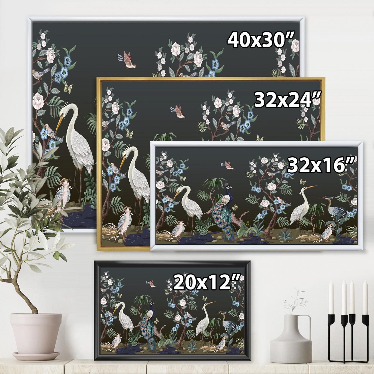 Designart Chinoiserie Aux Oiseaux Et Pivoines IV ART MURAL À CADRE FLOTTÉ