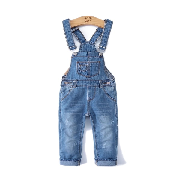 KIDSCOOL SPACE Little Girl Boy Ripped Denim Cute Slim Pants Jean Overalls,6-7 Years