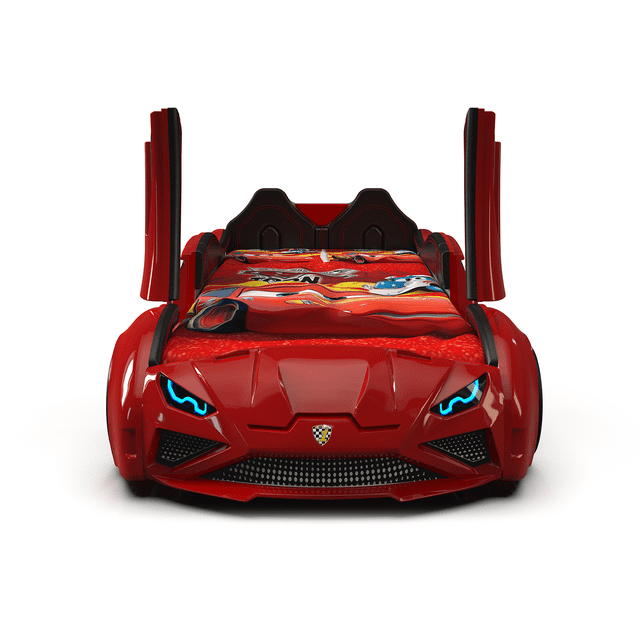 LAMBO RX Twin Race Car Bed with LED & Sound FX, Kids Racecar Bedroom Furniture, Racing Car Twin Bed