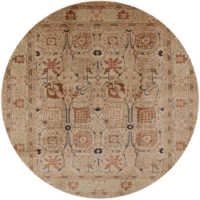 Ahgly Company Indoor Round Mid-Century Modern Light Brown Oriental Area Rugs, 8' Round
