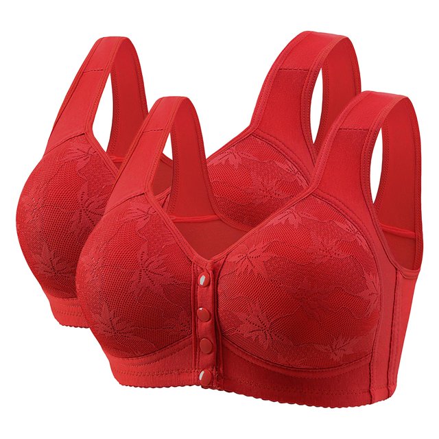 Posijego 2 Pack Bra for Women Front Closure Push up Everyday Bras Full Coverage Support Wireless Bras
