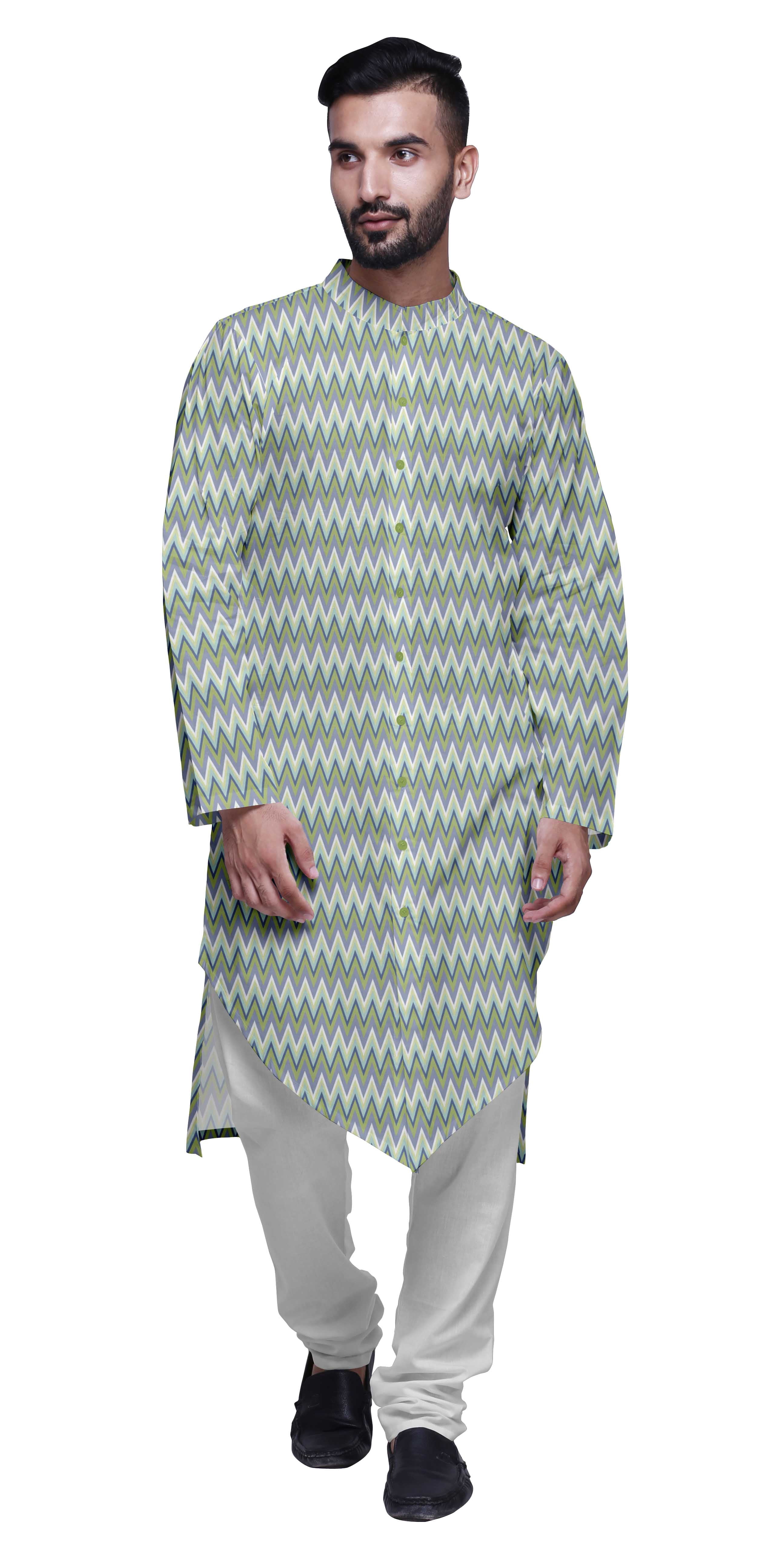 Atasi Kurta à Manches Longues Imprimé avec Ensemble de Pyjama pour Hommes Vêtements d'Été