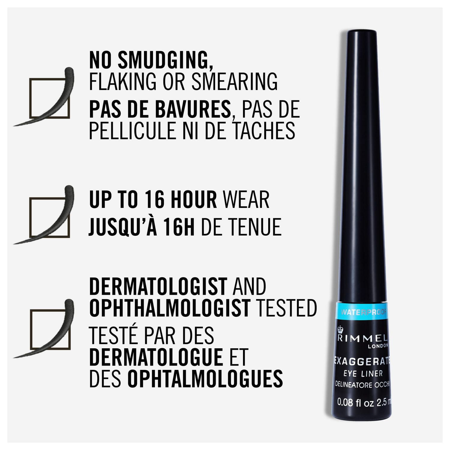 Rimmel Traceur liquide précision Scandaleyes Exaggerate, formule longue tenue jusqu’à 16 heures, 100% Sans Cruauté, Noir
