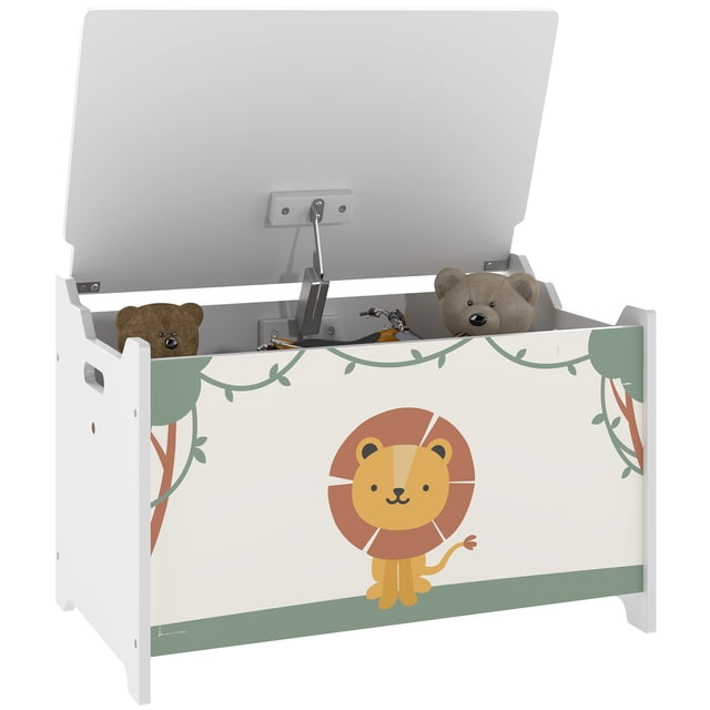 Qaba Kids Storage Chest with Lid, Safety Hinges and Groove Handles, Green