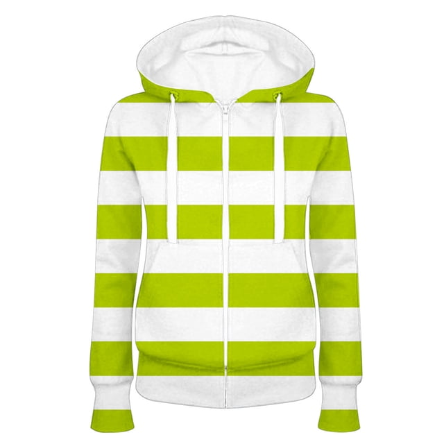 XZNGL Women Fashion Hooded Slim Fitting Zipper Stripe Printed Sweater