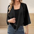 thumbnail image 2 of VEKDONE Femmes Uni Décontracté Chiffon Élégant Manches 3/4 Respirant Cardigan Chandail à Capuchon Veste Noir m, 2 of 9