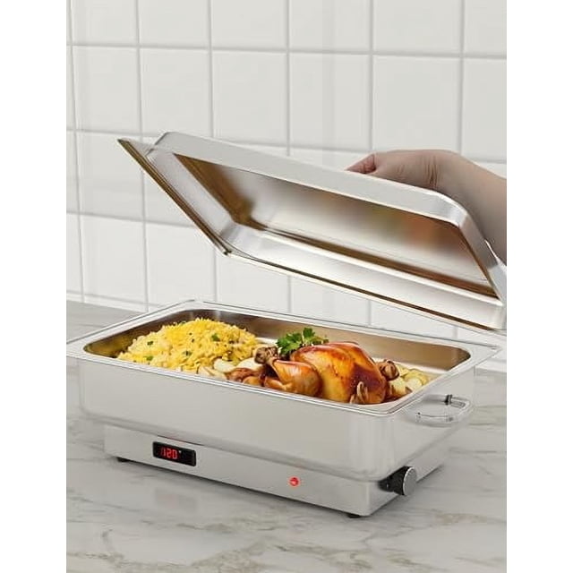Ensemble de 2 Buffets à Réchaud Électrique, Serveurs de Buffet 9 Qt et Plateau Chauffant à Affichage Numérique de la Température, Réchaud à Aliments en Acier Inoxydable, pour Fêtes Mariages Traiteurs