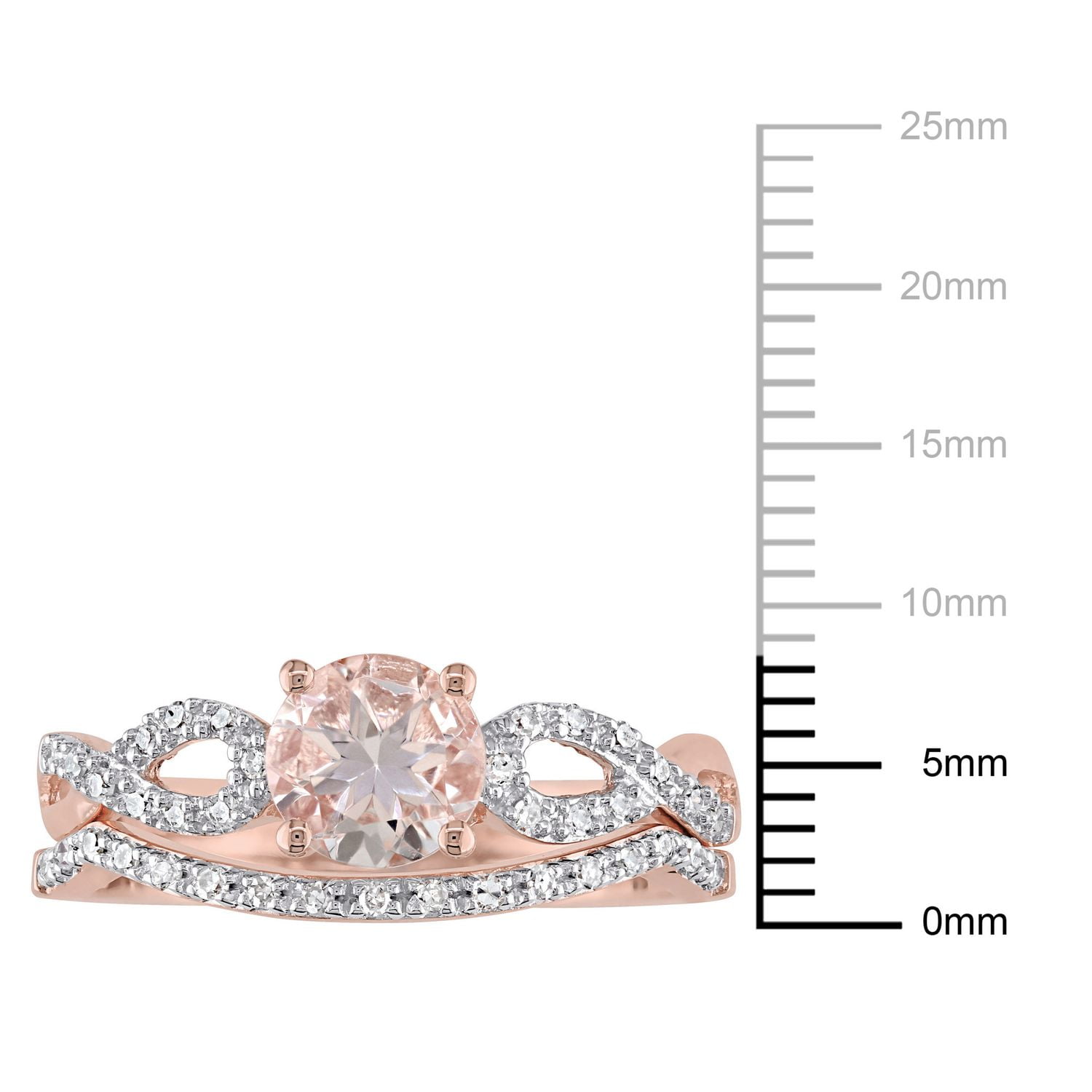 Ensemble nuptial avec symboles d'infini Tangelo avec morganite 0,85 CT PBT et diamants 0,15 CT poids total en or rosé 10K