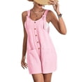 thumbnail image 4 of Besolor Women's Plus Size Summer Rompers Sleeveless Adjustable Strap Short Overalls Loose Comfy Jumpsuit with Pockets, 4 of 6
