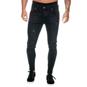 Ketyyh-chn99 Mens Stretch Jeans 2024 Relaxed Boot Jean Loose fit Pants Shorts Men's Casual Jeans Solid Color Ripped Pleated Frayed Gradient Washed Trousers Black,L