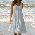 thumbnail image 4 of B91xZ Robe Printemps Été pour Femmes Sans Manches Portefeuille à Col en V à Volants Ceinturée Évasée Fluide Maxi, Gris TTTG, 4 of 4
