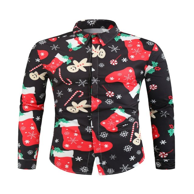 Men‘s Christmas Dress Shirts Fun Printed Long Sleeve Regular Fit Button Down Shirts Light Blue M