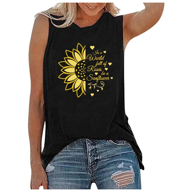 Pompotops Débardeur Sans Manches Imprimé Sunflower Series Décontracté Ample pour Femme