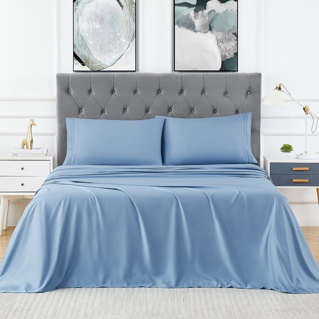 Bamboo Sheets Set of 4 - Rayon from Bamboo Cooling Bed Sheets, 16" Deep Pocket Fitted Sheet for Hot Sleepers, Queen Size Soft Wrinkle-Resistant Bedding