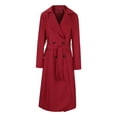 thumbnail image 4 of WRKEKC Women's Belted Trench Coat Long Length Button Front Solid Color Fall Casual Office Wear Transitional Layer Plus Size Available Wine L, 4 of 6