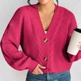thumbnail image 3 of WRKEKC Women's Knit Cardigan Solid Color Button Front Long Sleeve Open Front Cozy Sweater for Fall Winter Layering Red L, 3 of 5