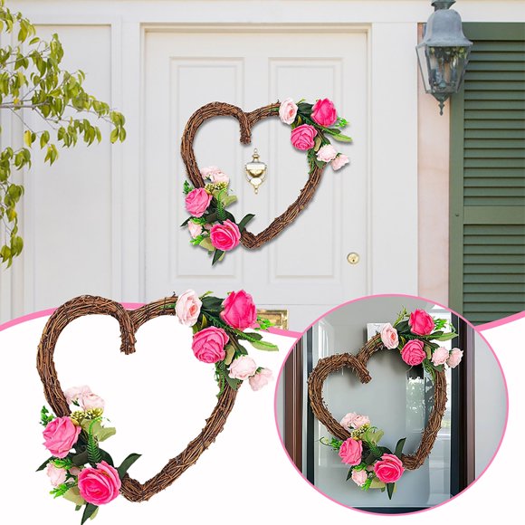 Noehoiugi Couronne "Fleur de Cœur de la Saint-Valentin Décoration de Porte pour Entrée de Maison Parfaite Décoration de la Saint-Valentin et de la Porte d'Entrée"