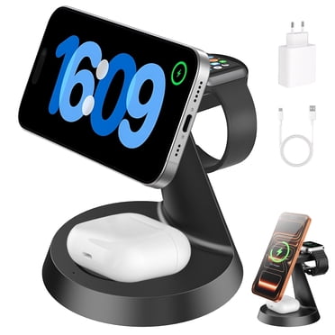 3 in 1 Wireless Charging Station, 2026 Upgraded Fast Desk Charger Station for iPhone 16 15 14 13 12 Pro Max Plus, Charger Stand for Apple Watch 10 9 8 7 6 5 4 3 2 SE, Airpods 4 3 2 Pro, Black