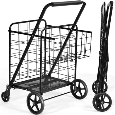 Patiojoy Panier d'Épicerie Pliant Jumbo à Double Panier avec Roues Noir