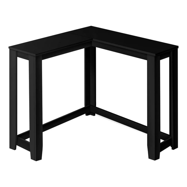 Monarch Specialties Accent Table, Console, Entryway, Narrow, Corner, Living Room, Bedroom, Laminate, Black, transitional corner console table with two-tier open shelves and solid black laminate finish, designed for small spaces in living rooms or entryways and suitable for displaying decorative items or books.