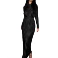 thumbnail image 1 of Faithtur Women's Spring Autumn Long Dress Solid Color Long Sleeve Half High Neck Ruched Tie Up Dress, 1 of 5